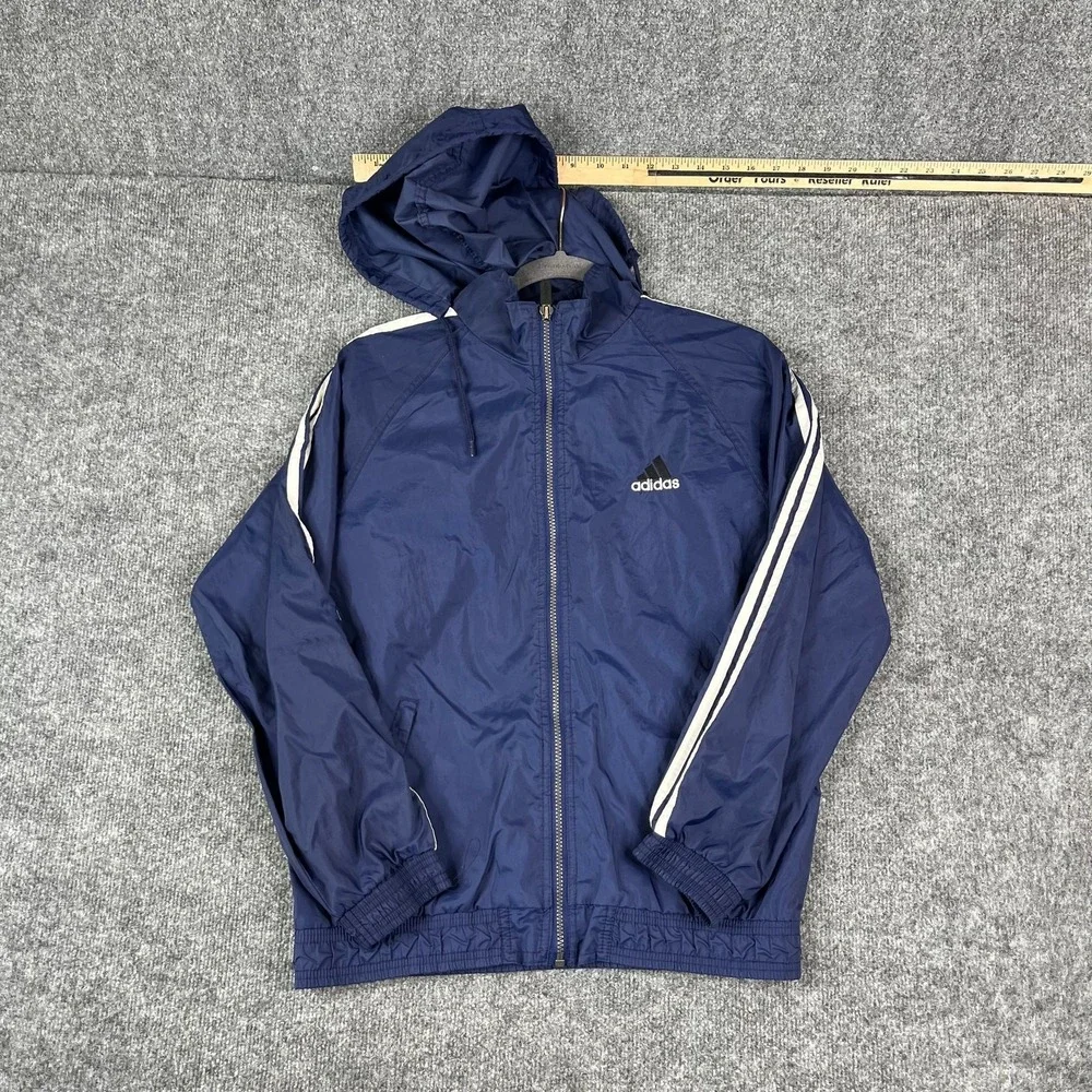 Adidas Jacket Boys Size Large Blue Full Zip Hooded‎ Windbreaker Lightweight